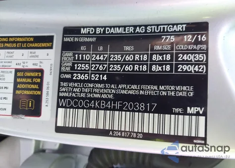 2017 Mercedes-Benz Glc 300 4Matic from USA, damaged, VIN WDC0G4KB4HF203817